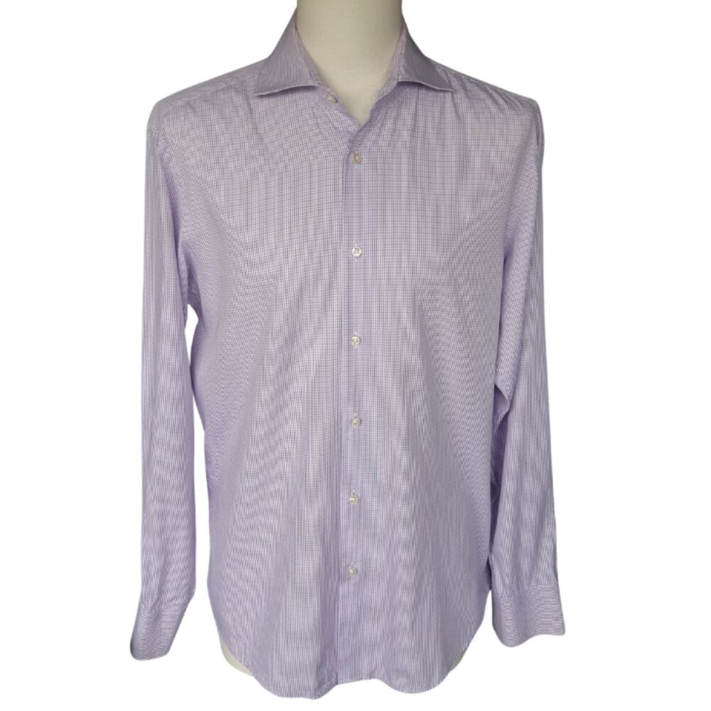 BOSS Hugo Boss SZ 16 Reg Men's Button Up Shirt Red & Blue Check Egyptian Cotton